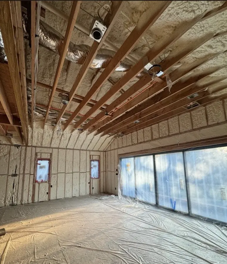 Interior walls and ceiling insulated with spray foam during new construction in Waxahachie
